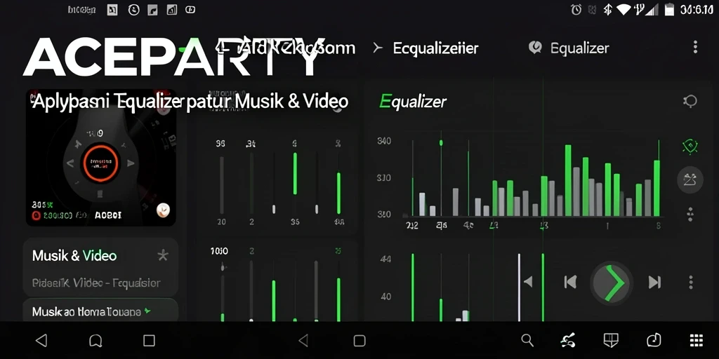 Tampilan antarmuka ACEPARTY dengan kontrol Equalizer yang modern.