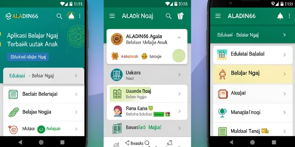 Antarmuka aplikasi ALADIN66 yang ramah anak untuk belajar ngaji.