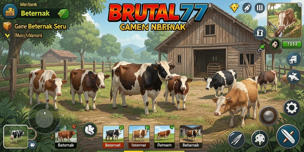 Antarmuka game Beternak BRUTAL77 yang menarik dan mudah digunakan.