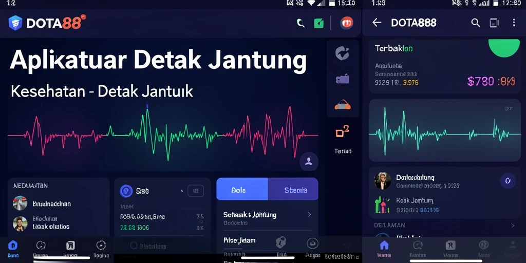 Antarmuka aplikasi DOTA88 yang menampilkan fungsi pemantauan Detak Jantung.