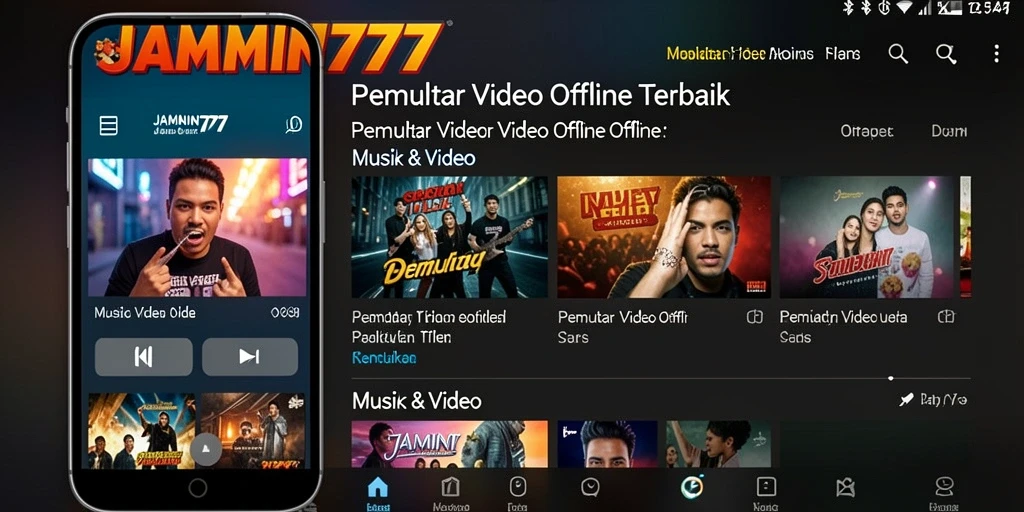 Tampilan antarmuka aplikas Pemutar Video Offline JAMIN777 yang sederhana dan menarik.