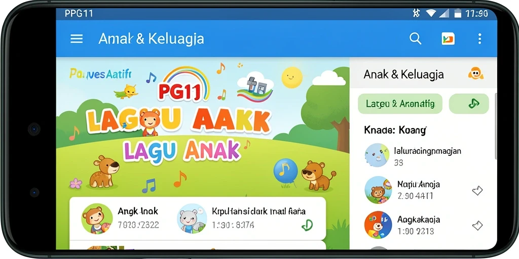 Tampilan antarmuka PG11 dengan berbagai pilihan lagu anak.