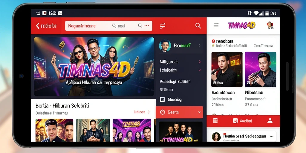 Tampilan antarmuka utama TIMNAS4D menampilkan berita selebriti terbaru.